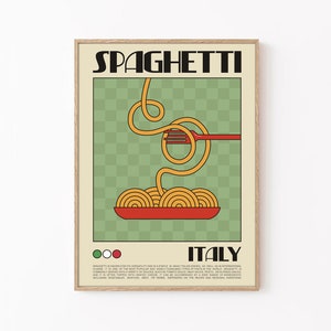 Spaghetti Retro Poster, Nudeln Druck, Spaghetti Wandkunst, Retro Food Illustration, Küche Wandkunst, Nudeln Wandkunst, Retro Nudeln Poster Bild 1