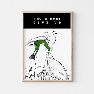 Crane and Frog Art Print: Funny Motivational Wall Decor (Digital Download)