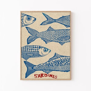 Sardines Poster, Retro Sardines Wall Art, Fish Print, Retro Kitchen print, Kitchen Wall Art, Fish Wall Art, Retro Decor, Kitchen Wall Art