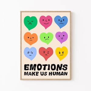 Emotions Make us Human Poster, Positive Kids Room Decor, Retro Motivation Poster School Printable, Quote Poster, Classroom Poster, Retro Dec