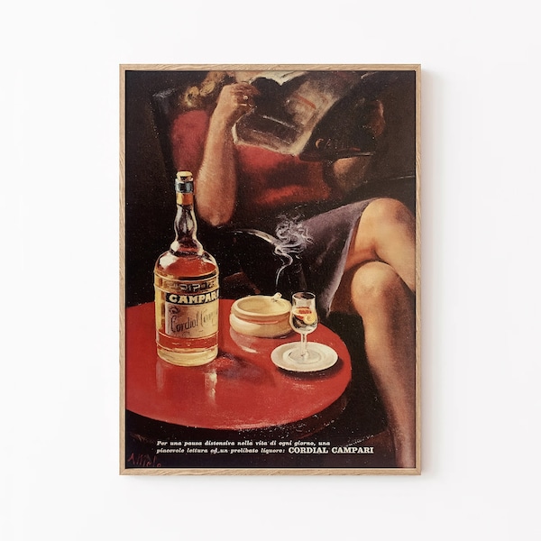 Vintage Liquor Poster, Campari Poster, Campari Wall Art, Vintage Alcohol Poster, Alcohol Poster, Retro Liquor Poster, Bar Cart Poster