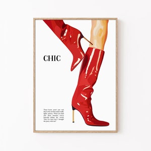 Red Boots Poster, Trendy Red boots Retro Print, Preppy Room Decor, Retro Bar Cart Poster, Red Colour Poster, Magazine Cover Aesthetic