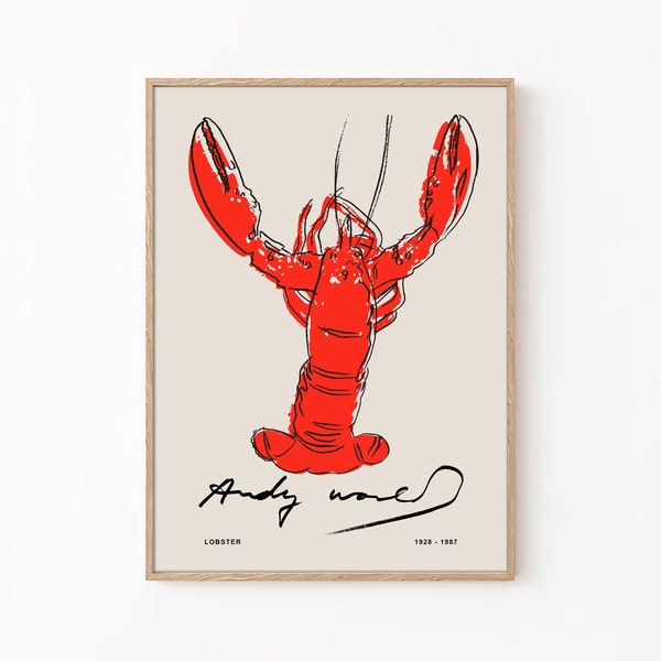 Lobster Poster, Andy Warhol Poster, Red Lobster Wall Art, Lobster Decor, Red Print, Kitchen Decor, Home Decor, Wall Hanging, Digital Downloa