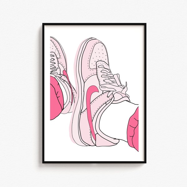 Pink Shoe Poster, Pink Sneakers Poster, Retro Wall Decor, Preppy Wall Decor, funky wall art, college apartment decor, aesthetic wall art