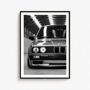 BMW E30 poster, Vintage BMW Print, Vintage Car Poster, Classic Car Poster, Sports Car Print, Black and White Car Poster, BMW Wall Decor