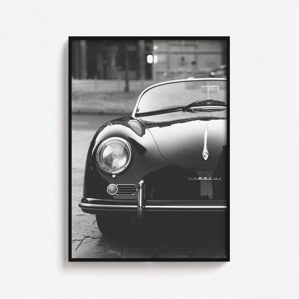 Vintage Porsche Car Poster, Old Porsche Car Poster, Old Car Print, Vintage Black Car Poster, Black And White Car Print, Digital Download