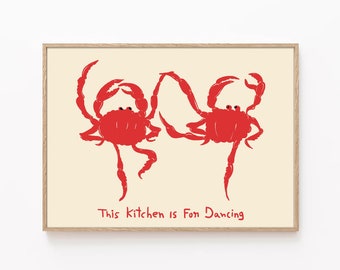 Dancing Crabs Kitchen Art Print: Retro Red Crab Poster (Digital Download)