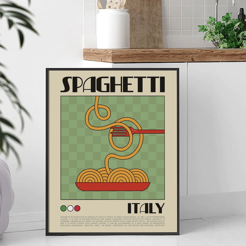Spaghetti Retro Poster, Nudeln Druck, Spaghetti Wandkunst, Retro Food Illustration, Küche Wandkunst, Nudeln Wandkunst, Retro Nudeln Poster Bild 6