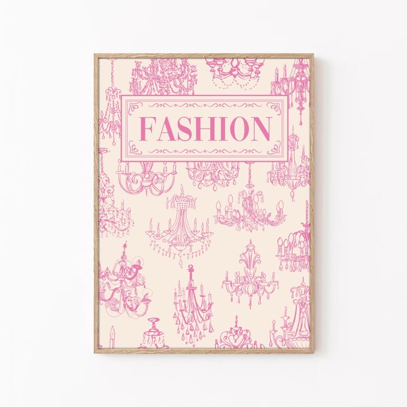Pink Chandelier Fashion Print: Retro Vogue Wall Art (Digital Download)