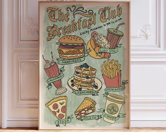 Lámina divertida del Club del Desayuno: Arte de café y huevos en la cocina (Descarga digital)