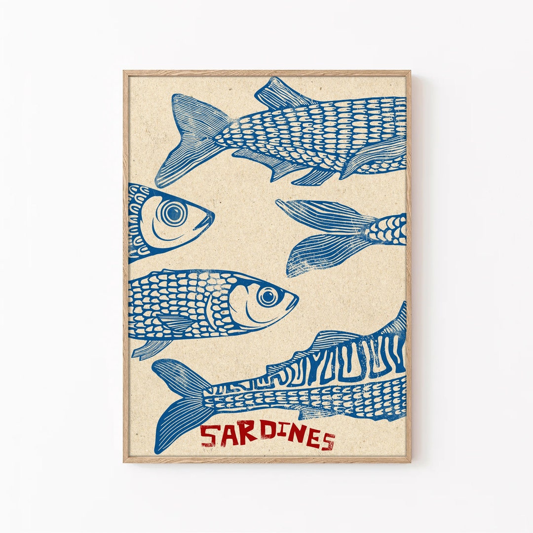 Sardines Poster, Retro Sardines Wall Art, Fish Print, Retro Kitchen