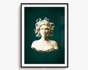 Gold Medusa Sculpture Print: Mythological Wall Art (Digital Download)