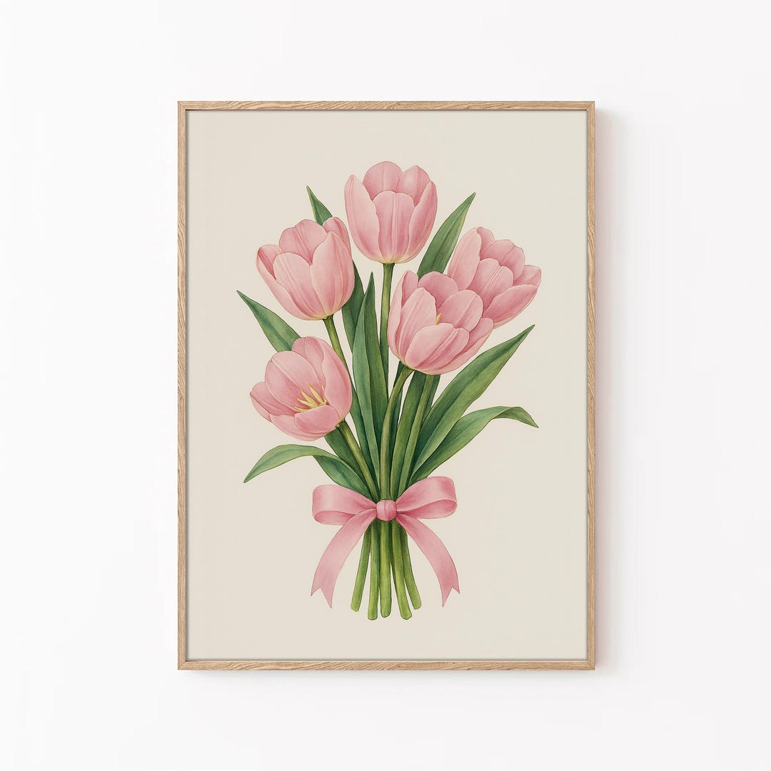 Pink Tulip Bouquet Poster: Floral Illustration Art (digital Download ...