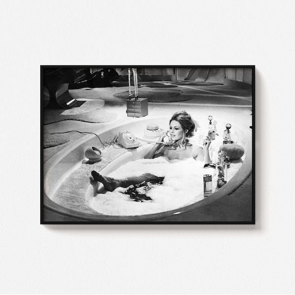 Brigitte Bardot in Bathtub, Black and White Wall Art, Vintage Print, Fashion Photography Prints, Quality Photo Art Print