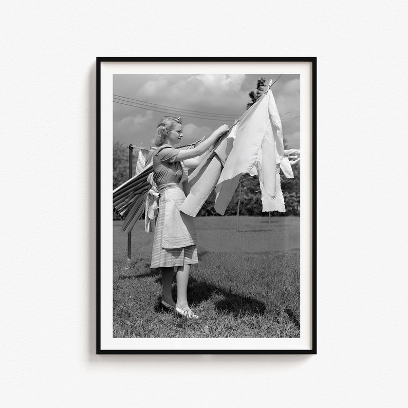 Laundry Day Print Black and White Art Vintage Wall Art Etsy