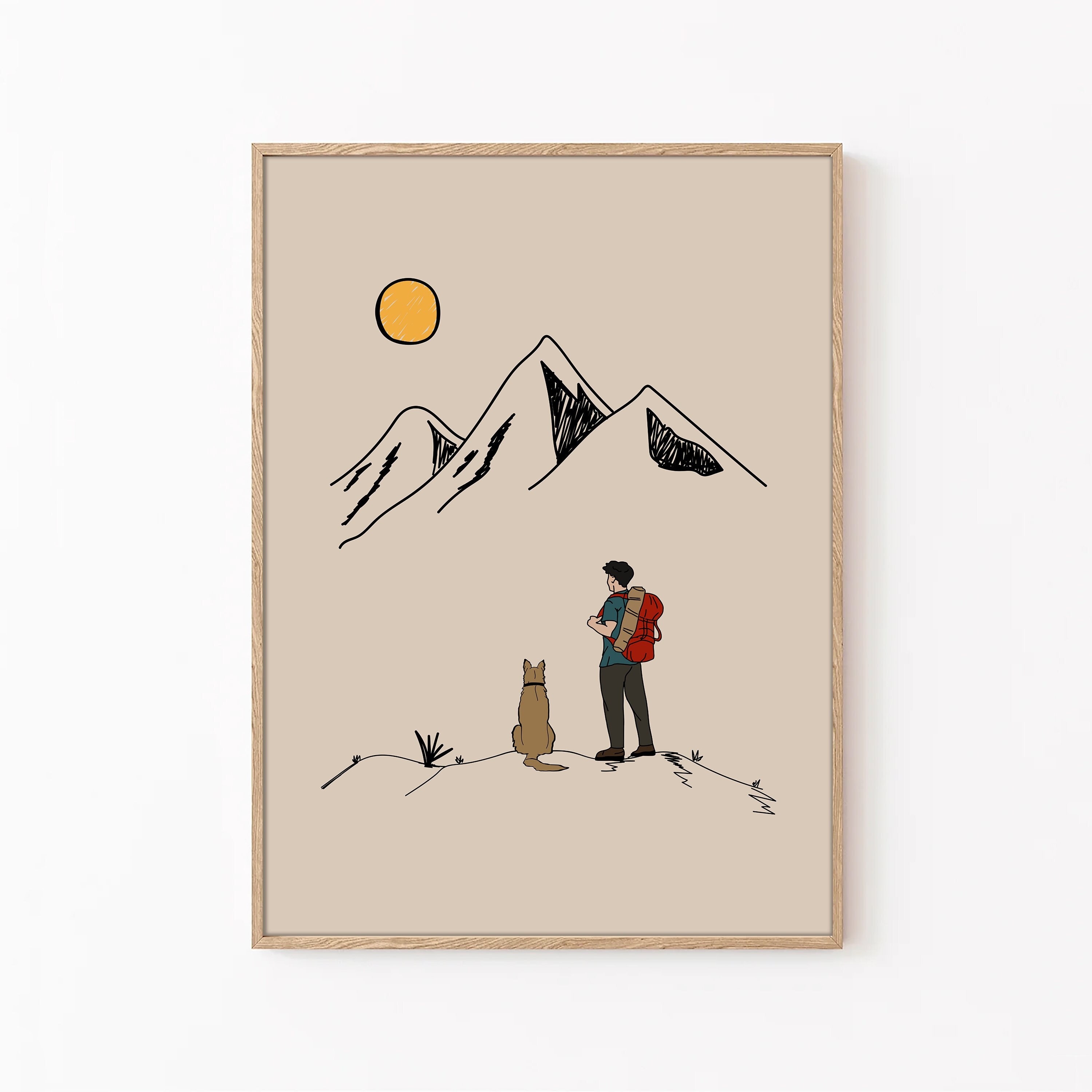 Hiking Poster, Man Trekking with a Dog Wall Art, Trekking Poster, Mountain hiking, Inspirational Poster, Motivational Print, DigitalDownload