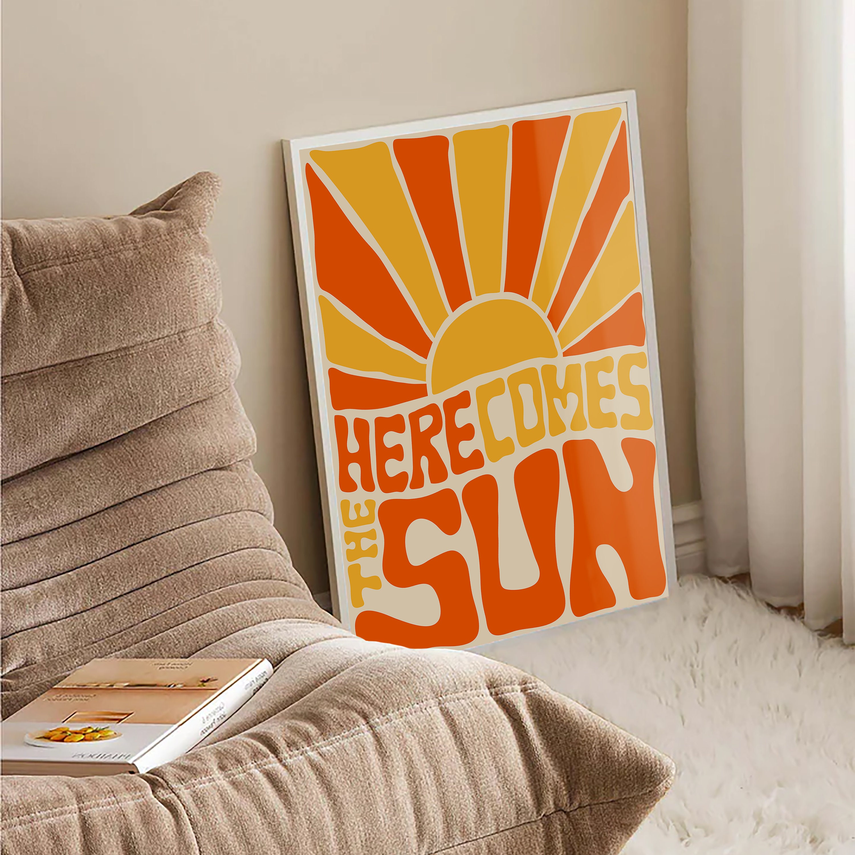 Retro 'here Comes the Sun' Print: Orange & Yellow Wall Art