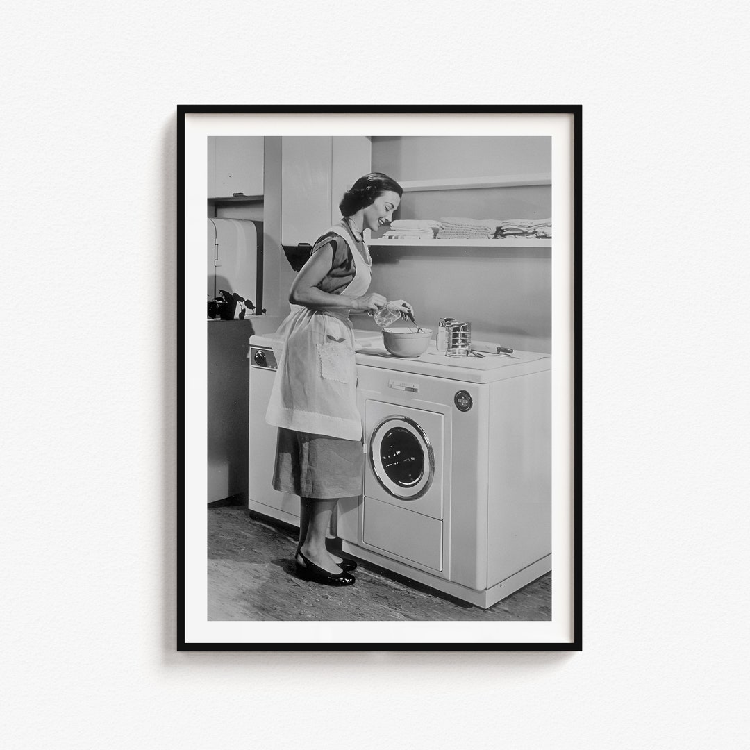 Laundry Day Print, Black and White Art, Vintage Wall Art, Laundry
