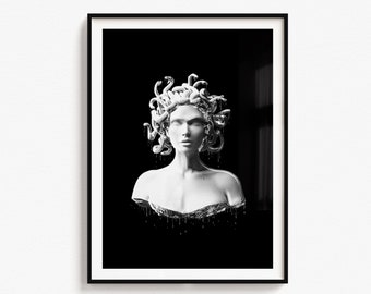 Silver Medusa Sculpture Art Print: Greek Mythology Wall Decor (Digital Download)