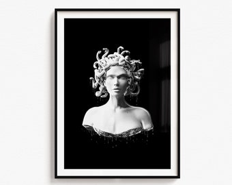 Medusa Wall Art, Silver Medusa Print, Medusa Wall Decor, Medusa Wall Print, Medusa Poster, Medusa Silver Sculpture, Digital Download,#2