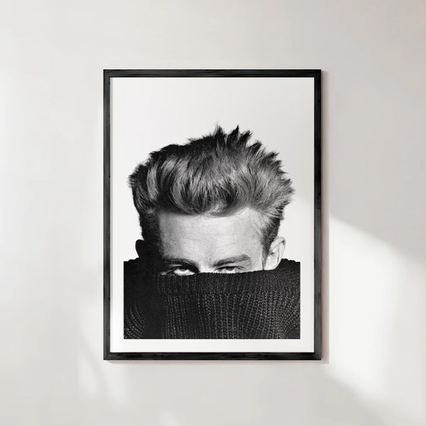 James Dean Hiding, Vintage Photography, Black And White Decor, Celebrity Wall Art, Home Decor, Digital Download