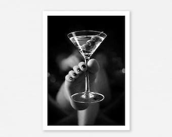 Black White Martini Cocktail Photography Print, Bar Cart Decor (Digital Download)