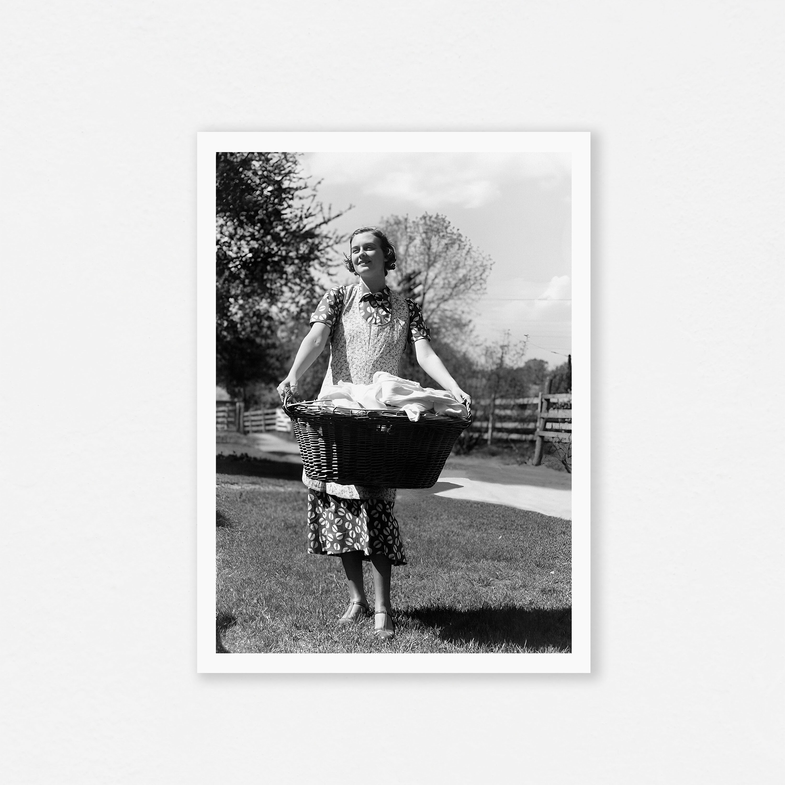 Laundry Day Print, Black and White Art, Vintage Wall Art, Laundry Clothesline, Old Photo
