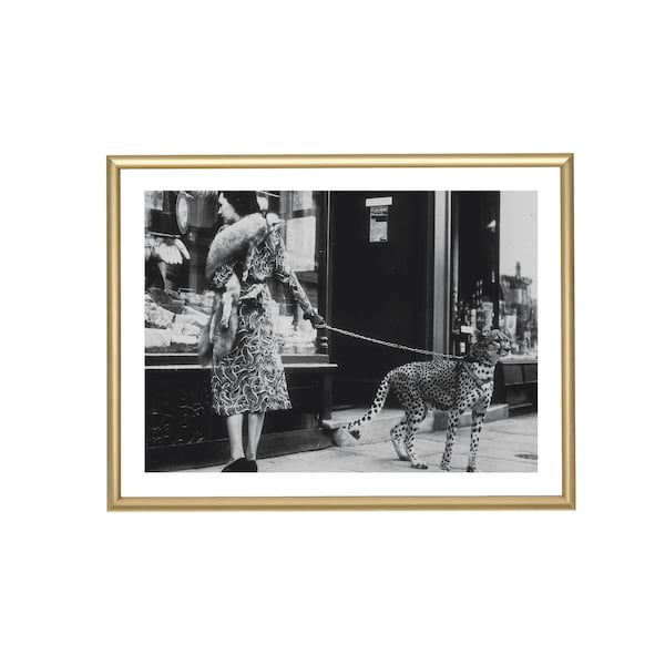 Wild Pet, Chetah and a Lady, Vintage Photography,Leopard on Leash, Woman and Leopard, Chetah, Leopard, Digital Download, Black and White