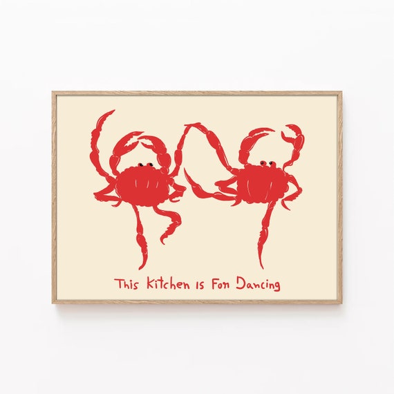 Dancing Crabs Kitchen Art Print: Retro Red Crab Poster (Digital Download)