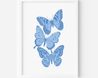 Blue Butterfly Wall Art: Trendy Preppy Dorm Decor (Digital Download)