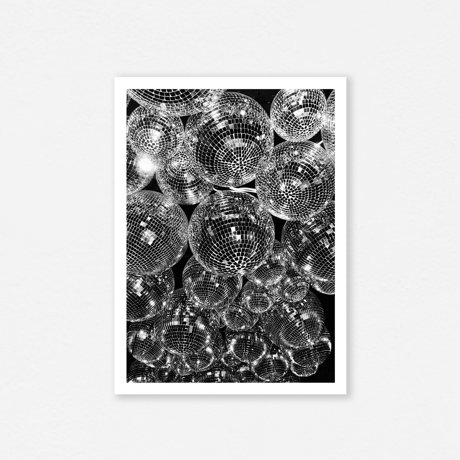 Disco Ball 70s Poster, Disco Ball Black White Photo, Retro Vintage Print, Funky Wall Art Girly