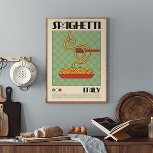 Spaghetti Retro Poster, Nudeln Druck, Spaghetti Wandkunst, Retro Food Illustration, Küche Wandkunst, Nudeln Wandkunst, Retro Nudeln Poster Bild 5