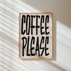 Lámina con la frase "Coffee Please", divertida decoración de pared para la cocina, regalo para amantes del café (descarga digital).