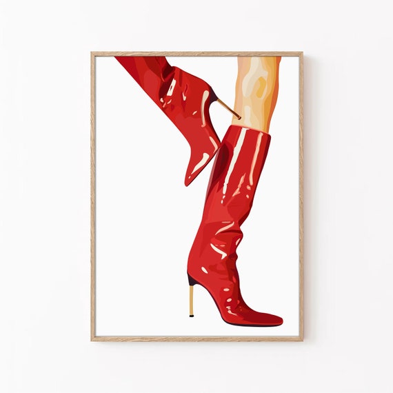 Red Boots Poster, Trendy Red Boots Retro Print, Preppy Room