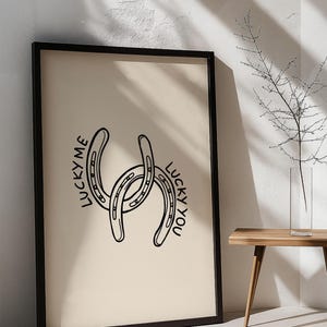 Lucky Horseshoe Art, Digital Wall Decor, Printable Wall Art, Good Luck Artwork, Horseshoe Print, Boho Wall Poster, Minimalist Lucky Art