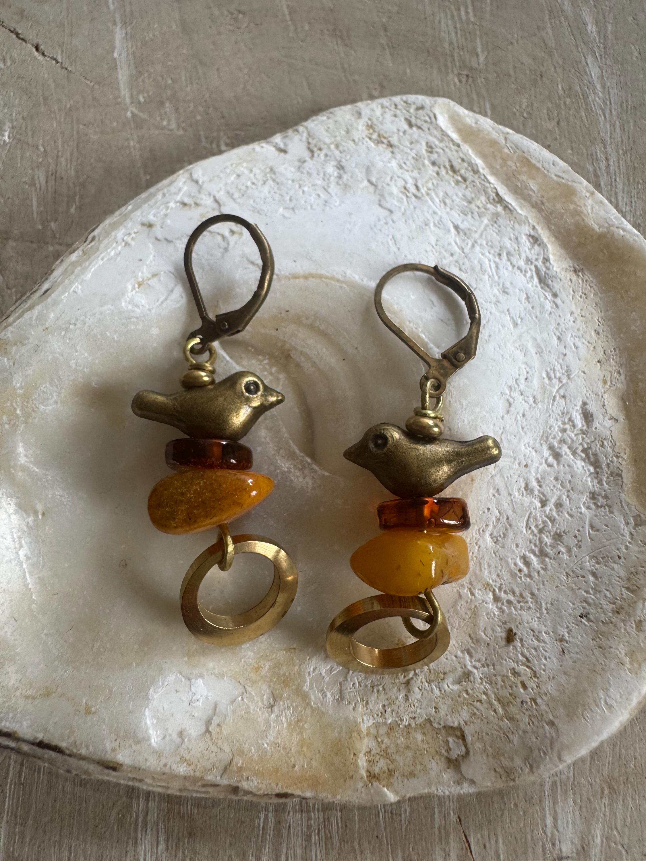 Set di gioielli da donna colibrì, argento sterling lucido, ambra