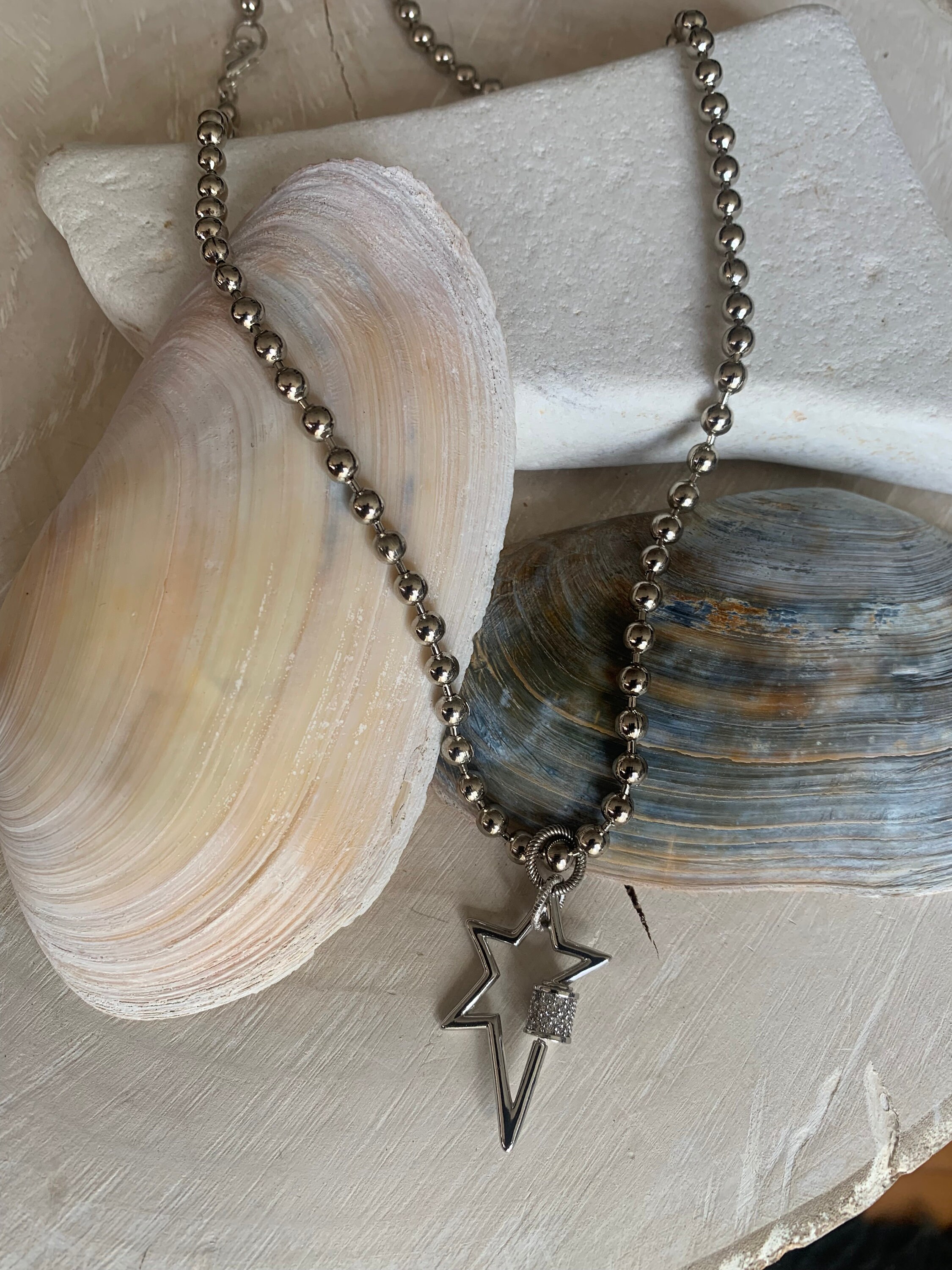 ☆【VINTAGE HOLLYWOOD】☆Texture Star Ball Chain Necklac.e☆ Vintage Ball Chain Necklace With Star Cz Pave Star - Etsy