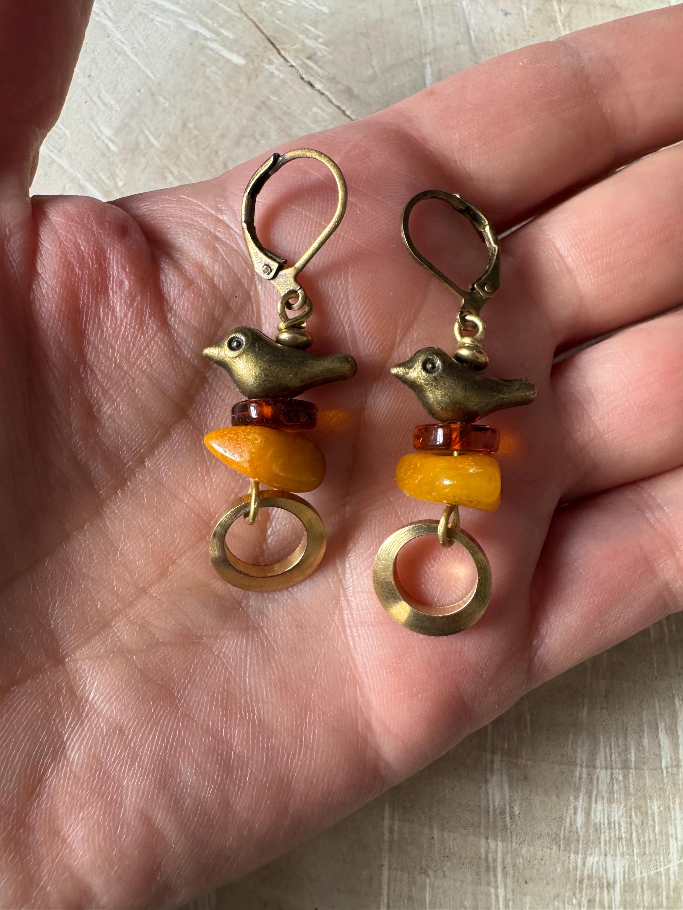 Orecchini a forma di gufo in ambra: orecchini a forma di uccello in argento sterling, gioielli in ambra baltica - Italia