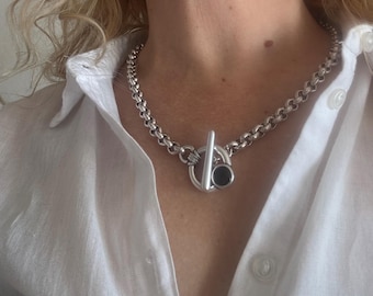 Chunky silver toggle necklace