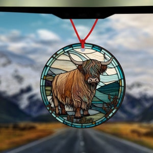 Highland Cow Air Freshener - stained glass effect design highland cow - Car Accessories - cow air freshener - cute air freshener - cute gift