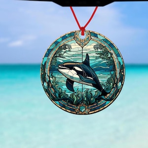 Orca auto luchtverfrisser - glas-in-loodeffect - orka-ontwerp - auto-accessoires - orka-autofresh - zeeleven cadeau - ik hou van orka's