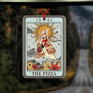Tarotkaart auto luchtverfrisser - pizza tarot - pizza afhaalmaaltijden - pizza drive through - autoaccessoires - grappig autocadeau - cadeau voor coole kerel