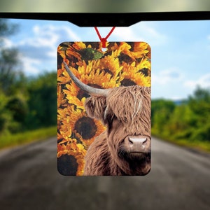 Highland Cow Air Freshener - Car Air Freshener - Car Accessories - Animal Air Freshener - Cute Air Freshener - Cute Gift - Sunflowers