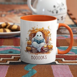 Ghost mug - Halloween ghost gift - ghost reading books - Boo! - boooks - gift for friend - Halloween gift - gift for partner - secret Santa