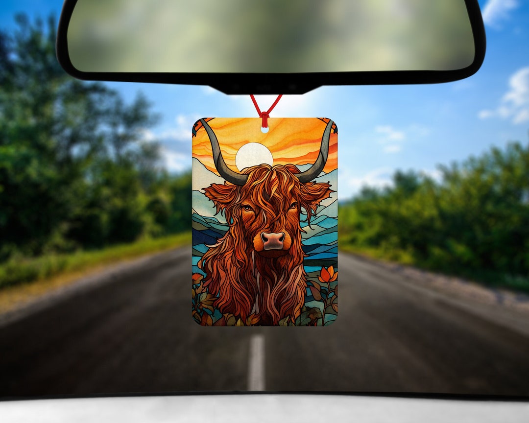 Highland Cow Air Freshener Stained Glass Effect Design Highland Cow Car