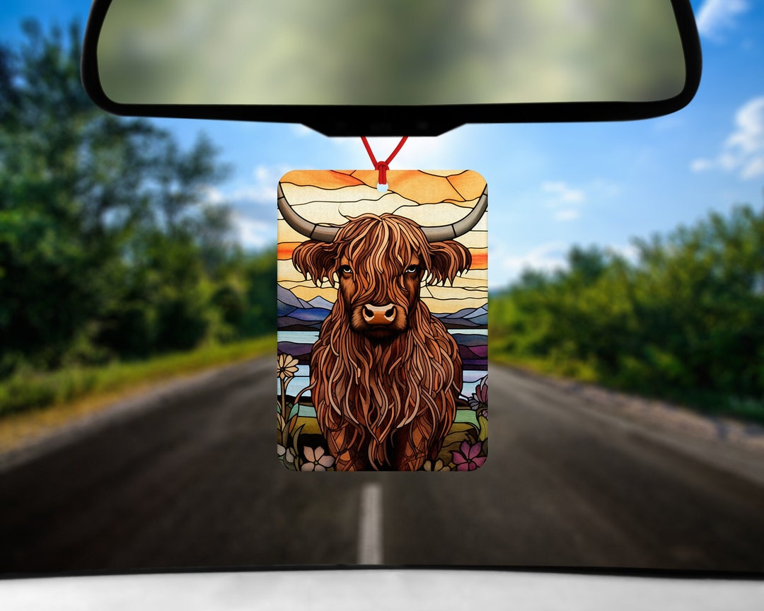 Highland Cow Air Freshener Stained Glass Design Highland Cow Car
