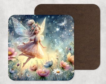 Fairy drinks coaster - Christmas gift - fairies and flowers - secret Santa - gift for her - love fairies - gift for her - magical fairy gift