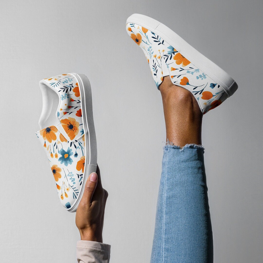 Orange Checkered Flat Canvas Shoes