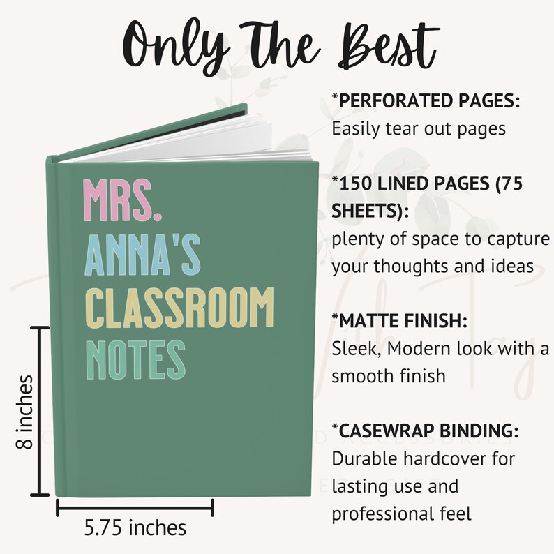 Personalized Teacher's Classroom Journal | Custom Name Keepsake ...