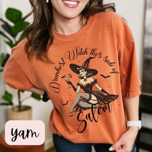 Drunkest Witch This Side of Salem Funny Vintage Halloween Tshirt Cute Retro Horror Social Club Tee Fall Party Trendy Spooky Clothing